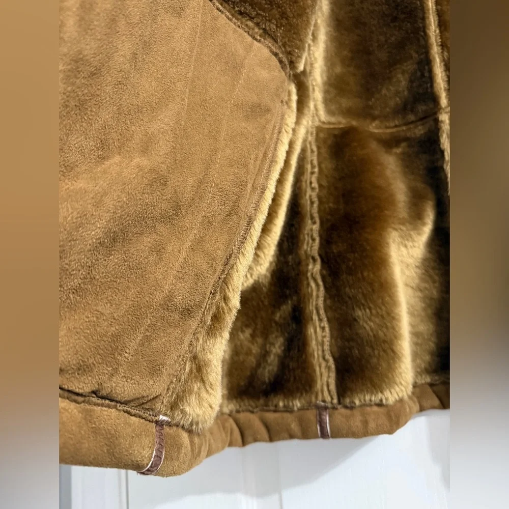 LADY HATHAWAY | Elegant Tan Teddy Jacket Faux Fur Trim Medium - Picture 6 of 11